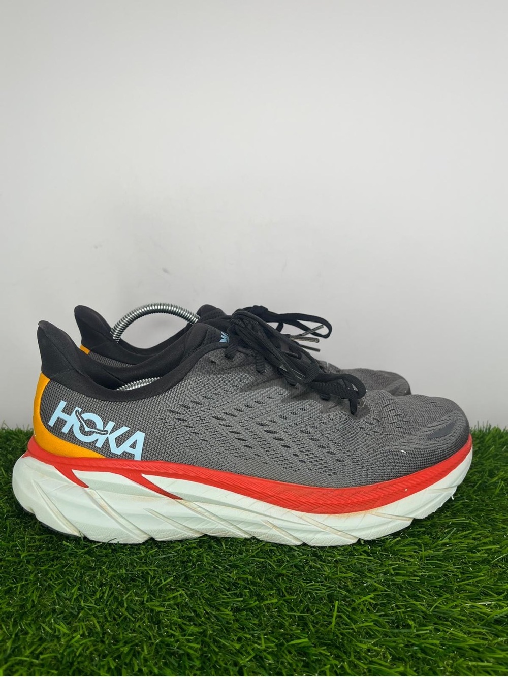 HOKA One One Clifton 8 Men’s 10D Gray Red Running Shoes 1119393 - Picture 3 of 9